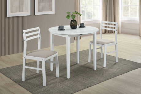 Bucknell White 3-Piece Round Drop Leaf Dining Room Set by Coaster at Eve Furniture
