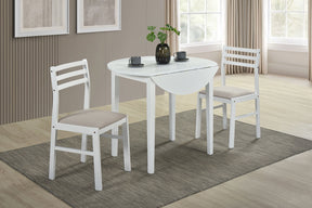 Bucknell White 3-Piece Round Drop Leaf Dining Room Set by Coaster at Eve Furniture