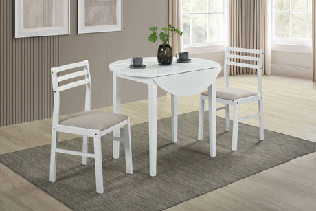 Bucknell White 3-Piece Round Drop Leaf Dining Room Set by Coaster at Eve Furniture