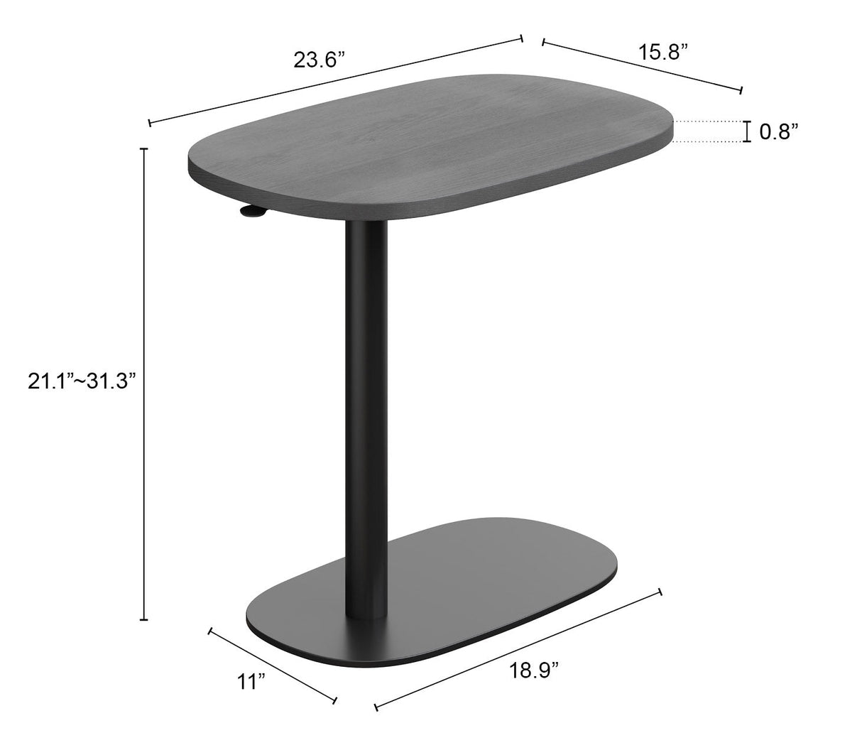 Buddy Gray Adjustable Rotating Side Table by Zuomod at Eve Furniture