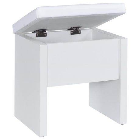 Bunbury White Makeup Vanity Table Set Storage Mirror and Stool by Coaster at Eve Furniture