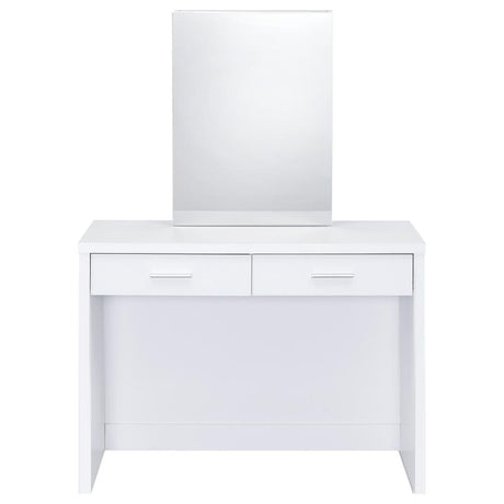 Bunbury White Makeup Vanity Table Set Storage Mirror and Stool by Coaster at Eve Furniture
