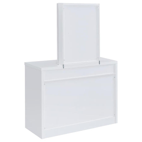 Bunbury White Makeup Vanity Table Set Storage Mirror and Stool by Coaster at Eve Furniture