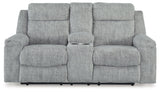 Buntington Pewter Reclining Loveseat with Console by Ashley at Eve Furniture