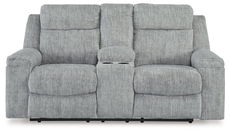 Buntington Pewter Reclining Loveseat with Console by Ashley at Eve Furniture