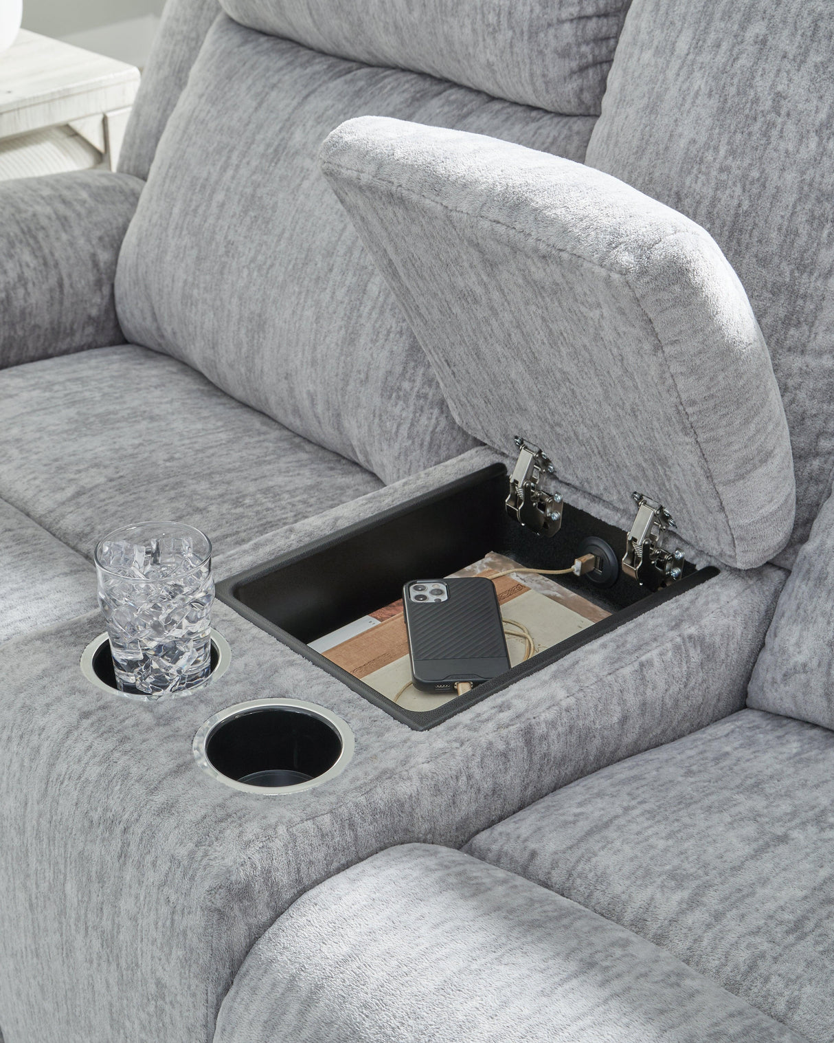 Buntington Pewter Reclining Loveseat with Console by Ashley at Eve Furniture