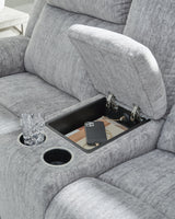 Buntington Pewter Reclining Loveseat with Console by Ashley at Eve Furniture