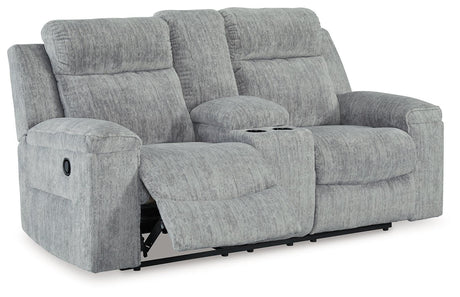 Buntington Pewter Reclining Loveseat with Console by Ashley at Eve Furniture