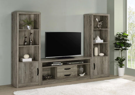 Burke Gray Driftwood 3-Shelf Media Tower With Storage Cabinet by Coaster at Eve Furniture