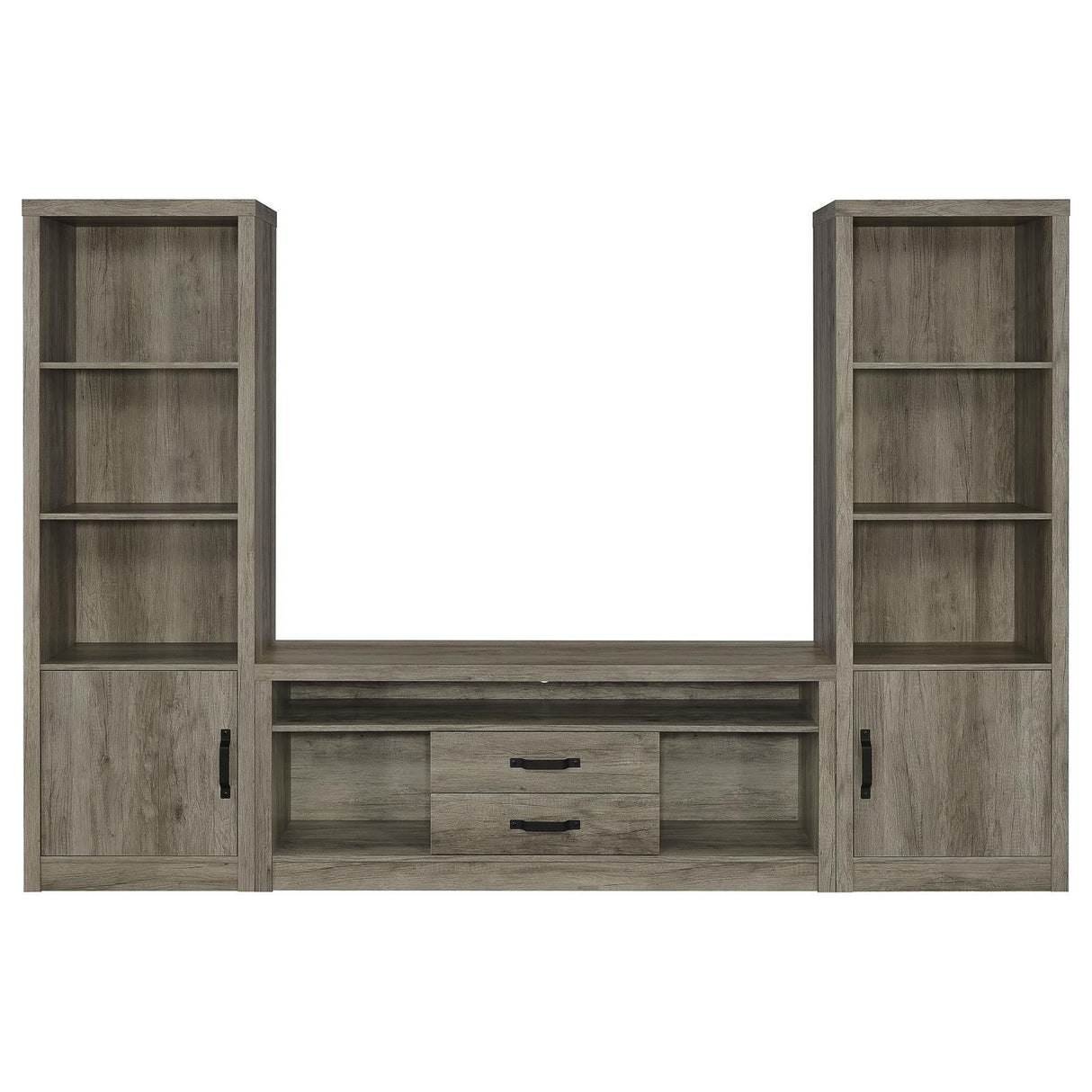 Burke Gray Driftwood 3-Shelf Media Tower With Storage Cabinet by Coaster at Eve Furniture