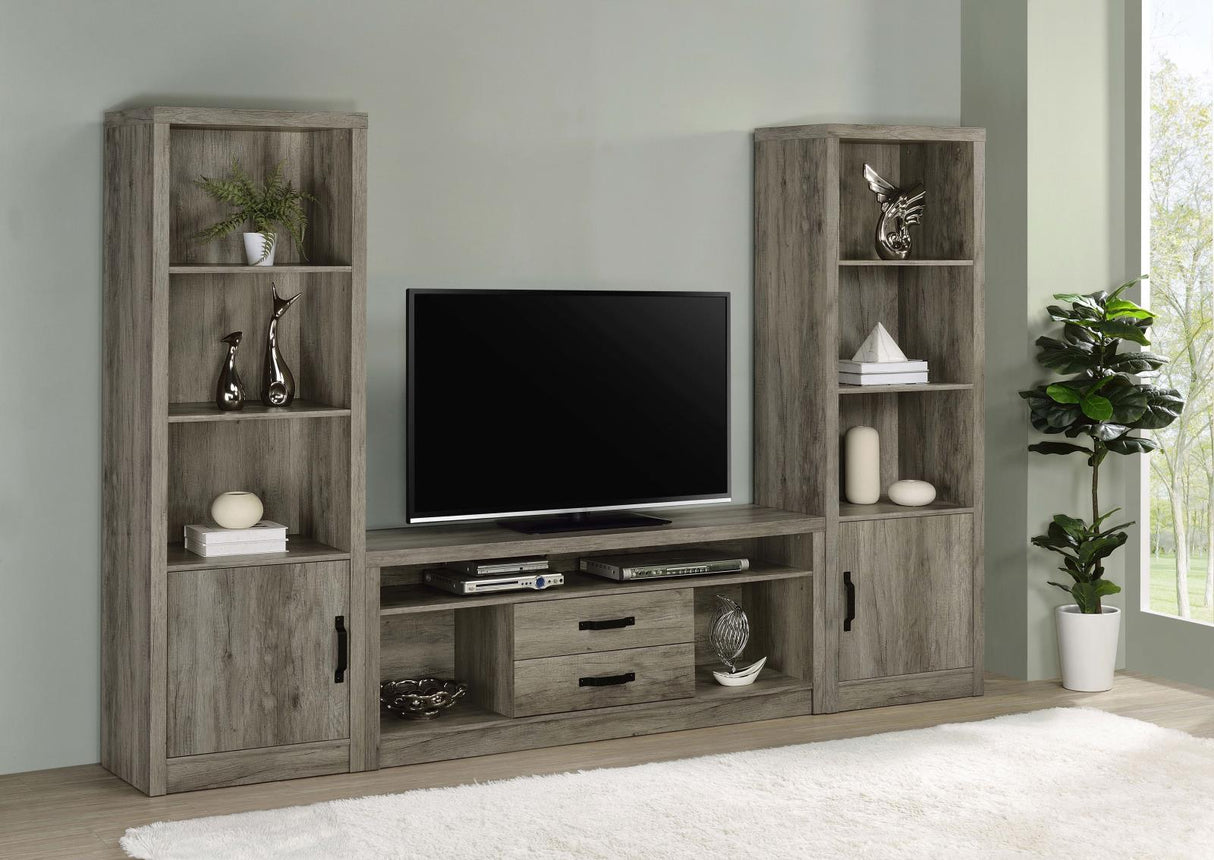 Burke Gray Driftwood 3-Shelf Media Tower With Storage Cabinet by Coaster at Eve Furniture