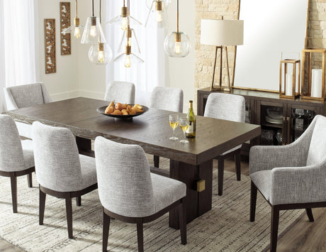 Burkhaus Dark Brown Dining Table and 8 Chairs by Ashley at Eve Furniture