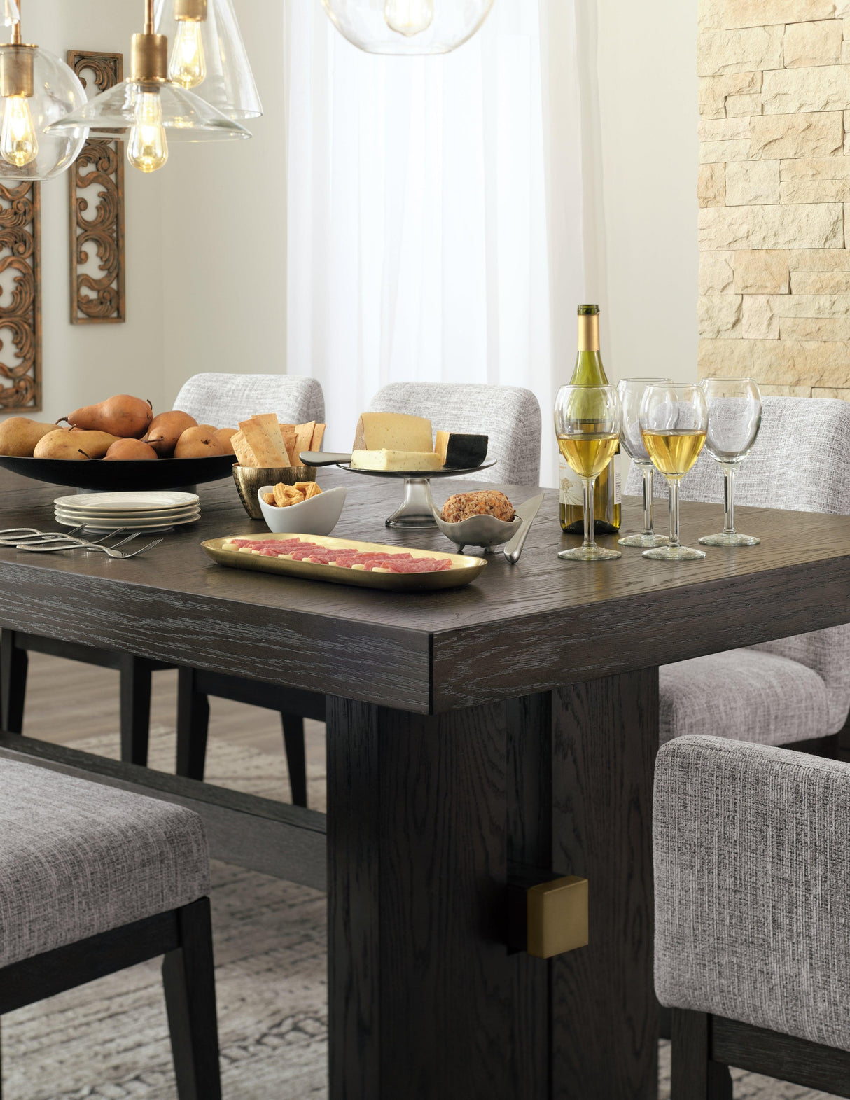 Burkhaus Dark Brown Dining Table and 8 Chairs with Server by Ashley at Eve Furniture