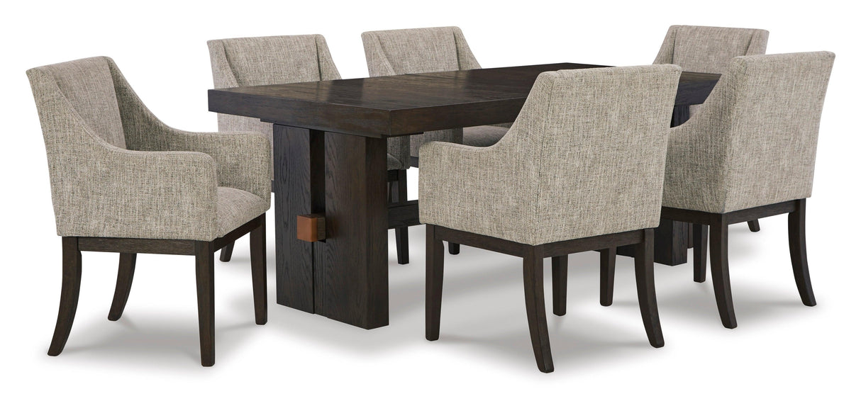 Burkhaus Dark Brown Extendable Upholstered Dining Set by Ashley at Eve Furniture