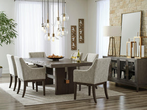 Burkhaus Dark Brown Extendable Upholstered Dining Set by Ashley at Eve Furniture