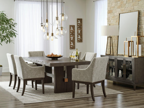 Burkhaus Dark Brown Extendable Upholstered Dining Set by Ashley at Eve Furniture