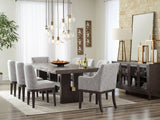 Burkhaus Dining Table and 8 Chairs in Dark Brown by Ashley at Eve Furniture