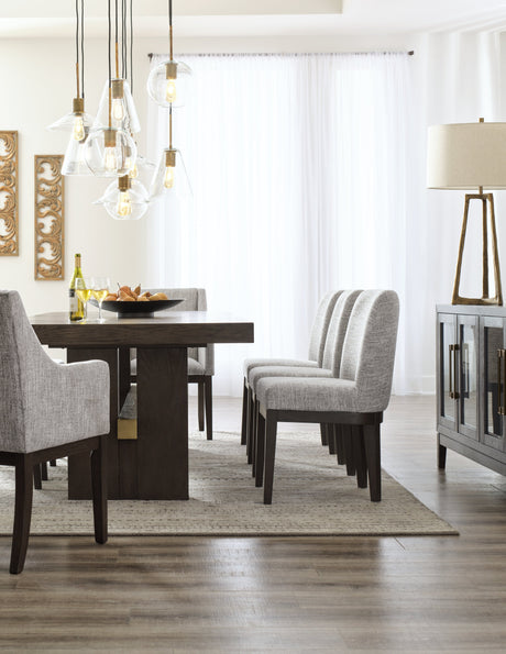 Burkhaus Dining Table and 8 Chairs in Dark Brown by Ashley at Eve Furniture
