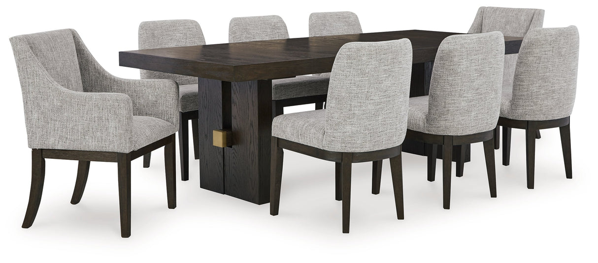 Burkhaus Dining Table and 8 Chairs in Dark Brown by Ashley at Eve Furniture