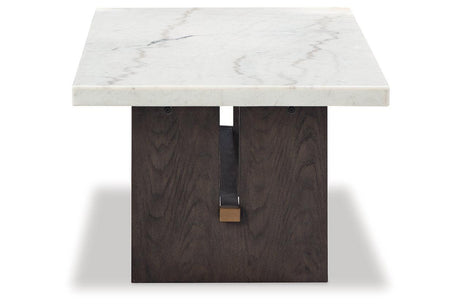 Burkhaus White/Dark Brown Coffee Table and 2 Ends by Ashley at Eve Furniture