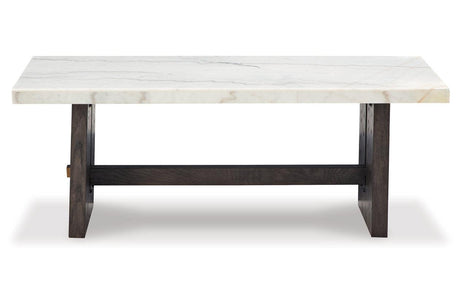 Burkhaus White/Dark Brown Coffee Table and 2 Ends by Ashley at Eve Furniture