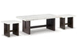 Burkhaus White/Dark Brown Coffee Table and 2 Ends by Ashley at Eve Furniture