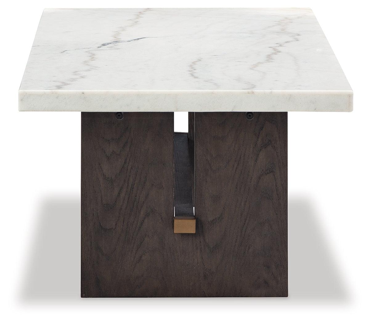 Burkhaus White/Dark Brown Coffee Table by Ashley at Eve Furniture