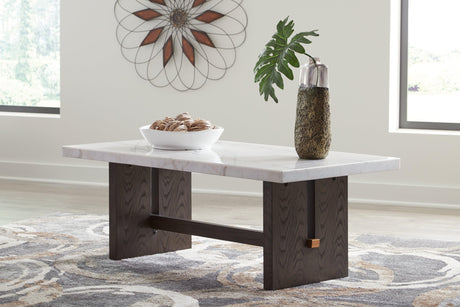 Burkhaus White/Dark Brown Coffee Table by Ashley at Eve Furniture