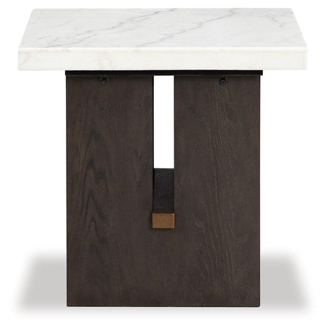 Burkhaus White/Dark Brown End Table by Ashley at Eve Furniture