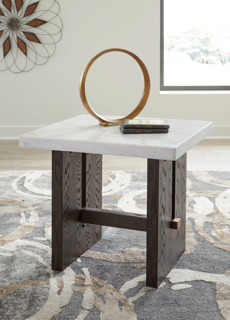 Burkhaus White/Dark Brown End Table by Ashley at Eve Furniture