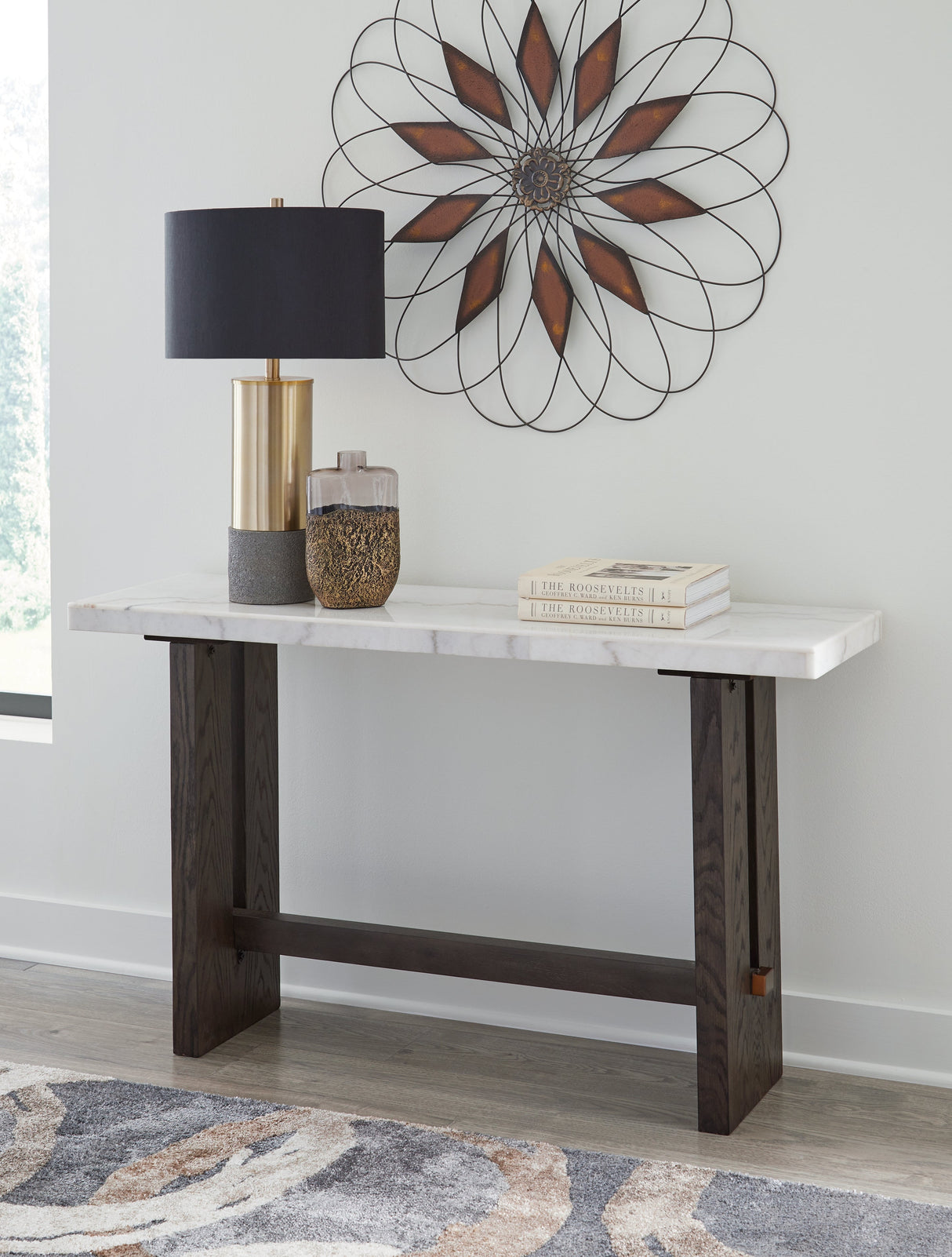 Burkhaus White/Dark Brown Sofa Table by Ashley at Eve Furniture