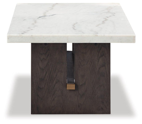 Burkhaus White/Dark Brown Coffee Table by Ashley at Eve Furniture
