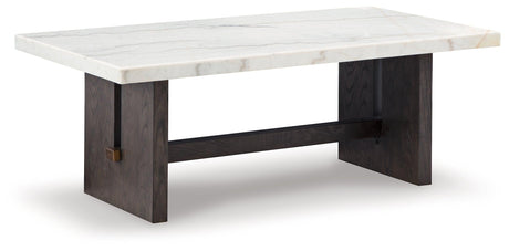 Burkhaus White/Dark Brown Coffee Table by Ashley at Eve Furniture