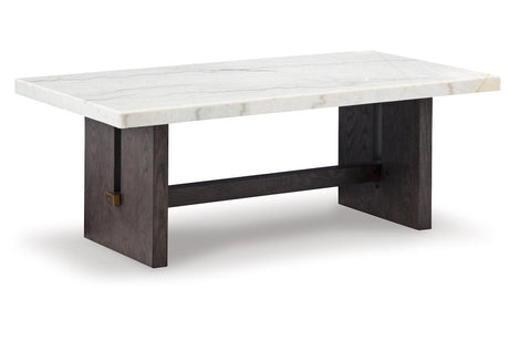 Burkhaus White/Dark Brown Coffee Table and 2 Ends by Ashley at Eve Furniture