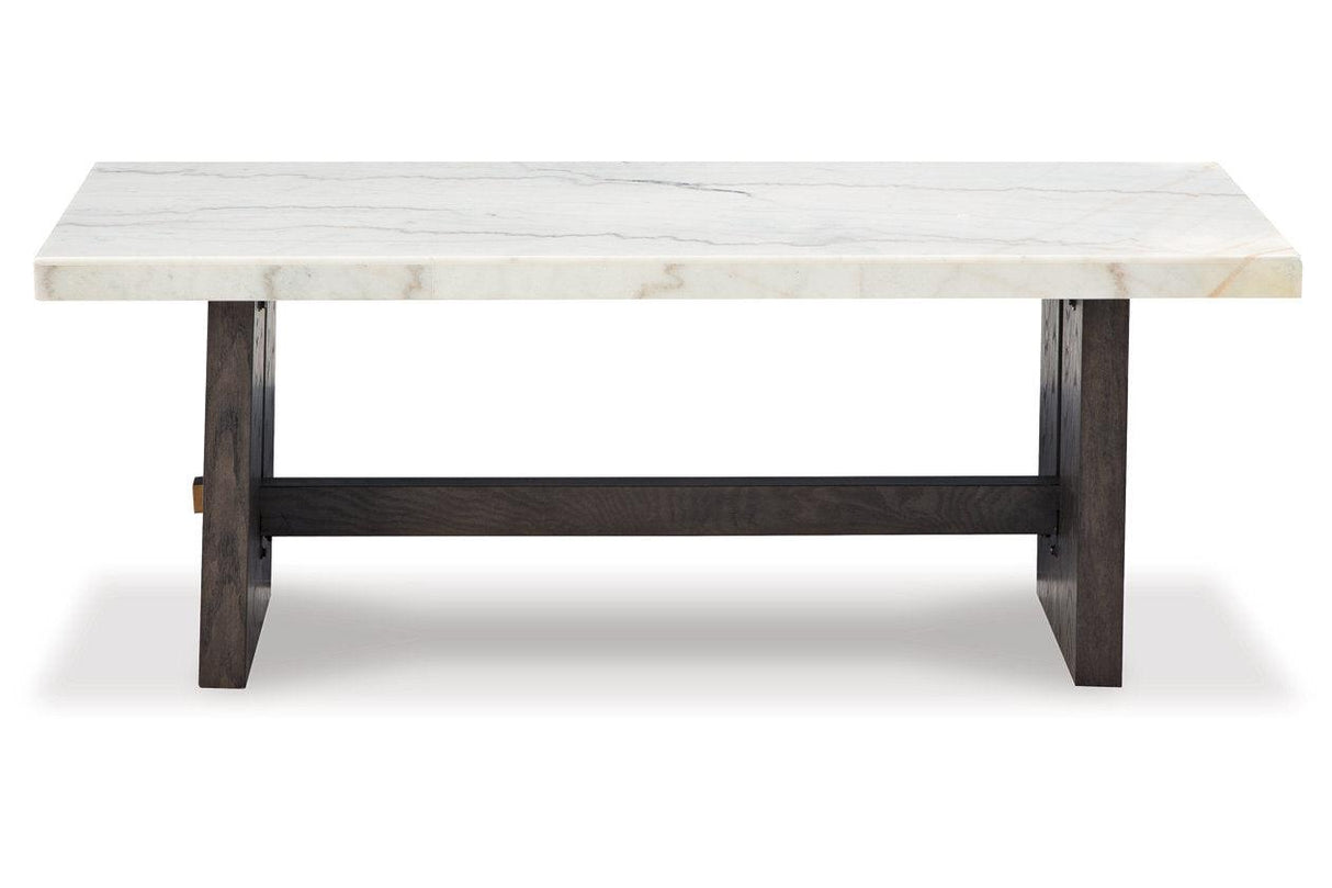 Burkhaus White/Dark Brown Coffee Table and 2 Ends by Ashley at Eve Furniture