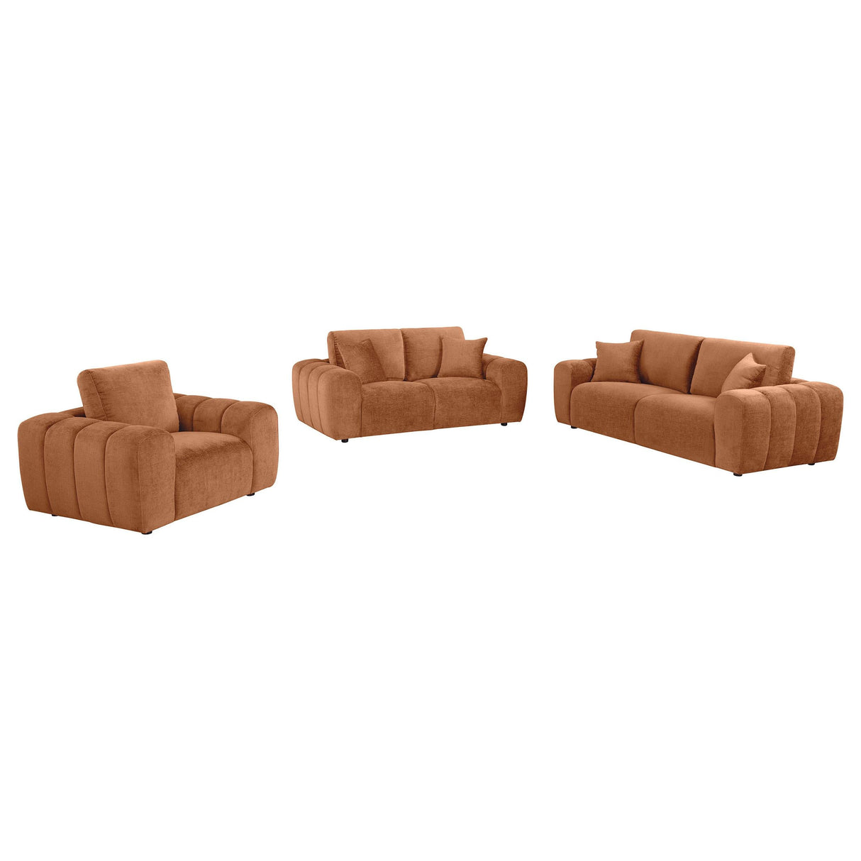 Burnett Burnt Orange 3-piece Chenille Upholstered Sofa Set by Coaster at Eve Furniture