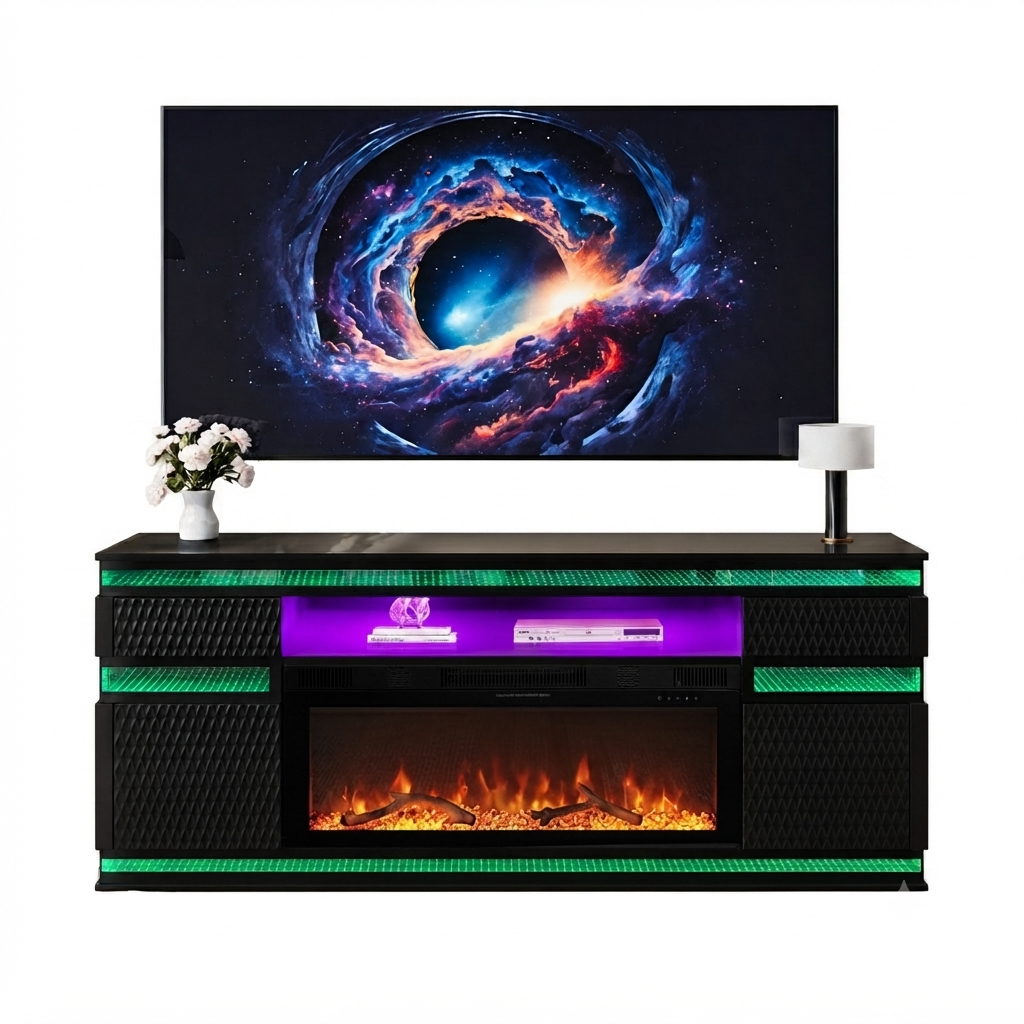 Burning Oak Black Fire Place by New Era Innovations at Eve Furniture