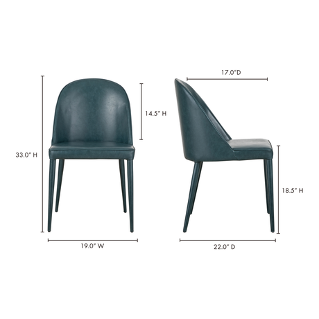 Burton Dark Teal Vegan Leather Dining Chair (Set of 2) by MOES at Eve Furniture