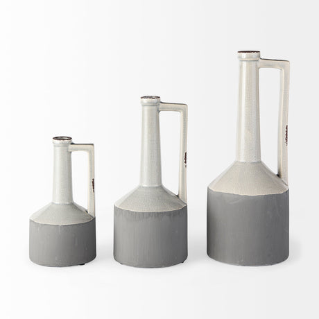 Burton Large Two Tone Gray Ceramic Jug Vase by Mercana at Eve Furniture