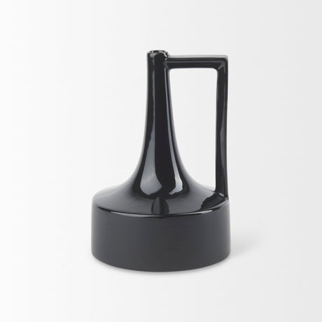 Burton Medium Glossy and Matte Black Ceramic Jug Vase by Mercana at Eve Furniture