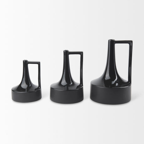 Burton Medium Glossy and Matte Black Ceramic Jug Vase by Mercana at Eve Furniture