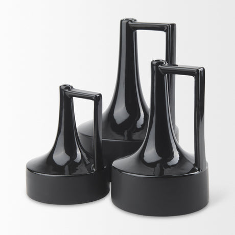 Burton Small Glossy and Matte Black Ceramic Jug Vase by Mercana at Eve Furniture