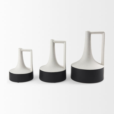 Burton Small White and Black Ceramic Jug Vase by Mercana at Eve Furniture