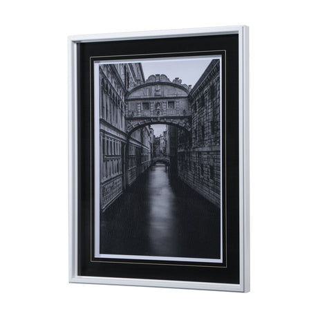 B&W Bridge of Sighs by Danny Head a Hand Embellished Textured Framed Photo Art Print Matted under Gl by Mercana at Eve Furniture