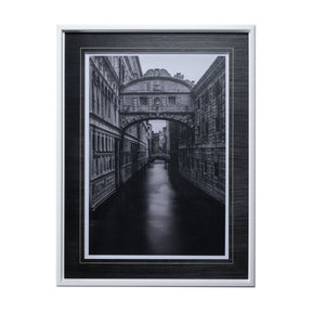 B&W Bridge of Sighs by Danny Head a Hand Embellished Textured Framed Photo Art Print Matted under Gl by Mercana at Eve Furniture