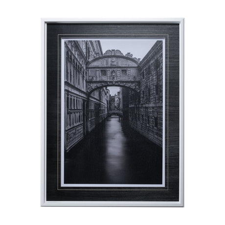 B&W Bridge of Sighs by Danny Head a Hand Embellished Textured Framed Photo Art Print Matted under Gl by Mercana at Eve Furniture