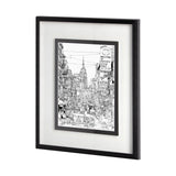 B&W City Scene II by Melissa Wang a Hand Embellished Textured Framed Art Print Matted under Glass by Mercana at Eve Furniture