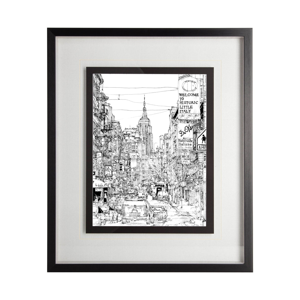 B&W City Scene II by Melissa Wang a Hand Embellished Textured Framed Art Print Matted under Glass by Mercana at Eve Furniture