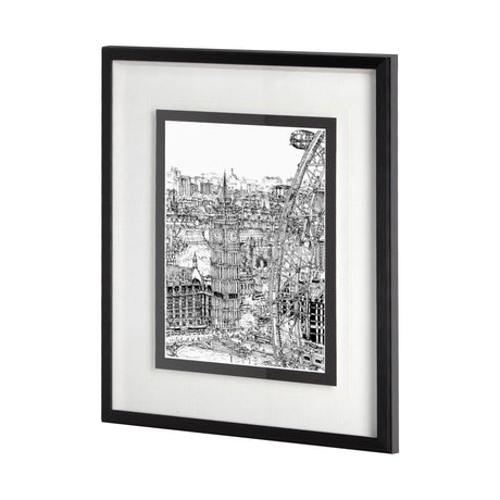 B&W City Scene IV by Melissa Wang a Hand Embellished Textured Framed Art Print Matted under Glass by Mercana at Eve Furniture