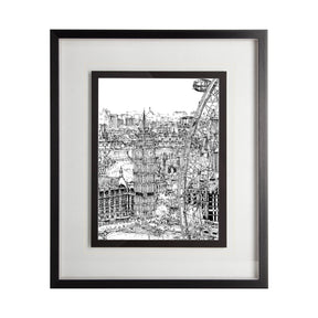 B&W City Scene IV by Melissa Wang a Hand Embellished Textured Framed Art Print Matted under Glass by Mercana at Eve Furniture